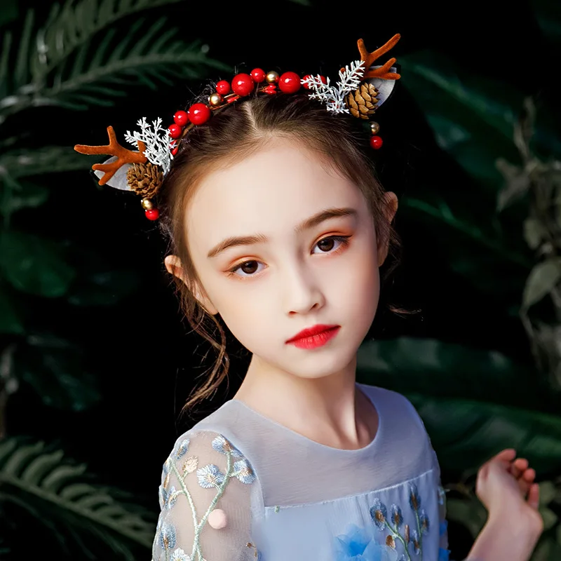 Christmas Headband Deer Antlers Horn Headband Handmade Girls Kids Ear Hair Hoop Headdress Fairy Costume Headpiece Headband