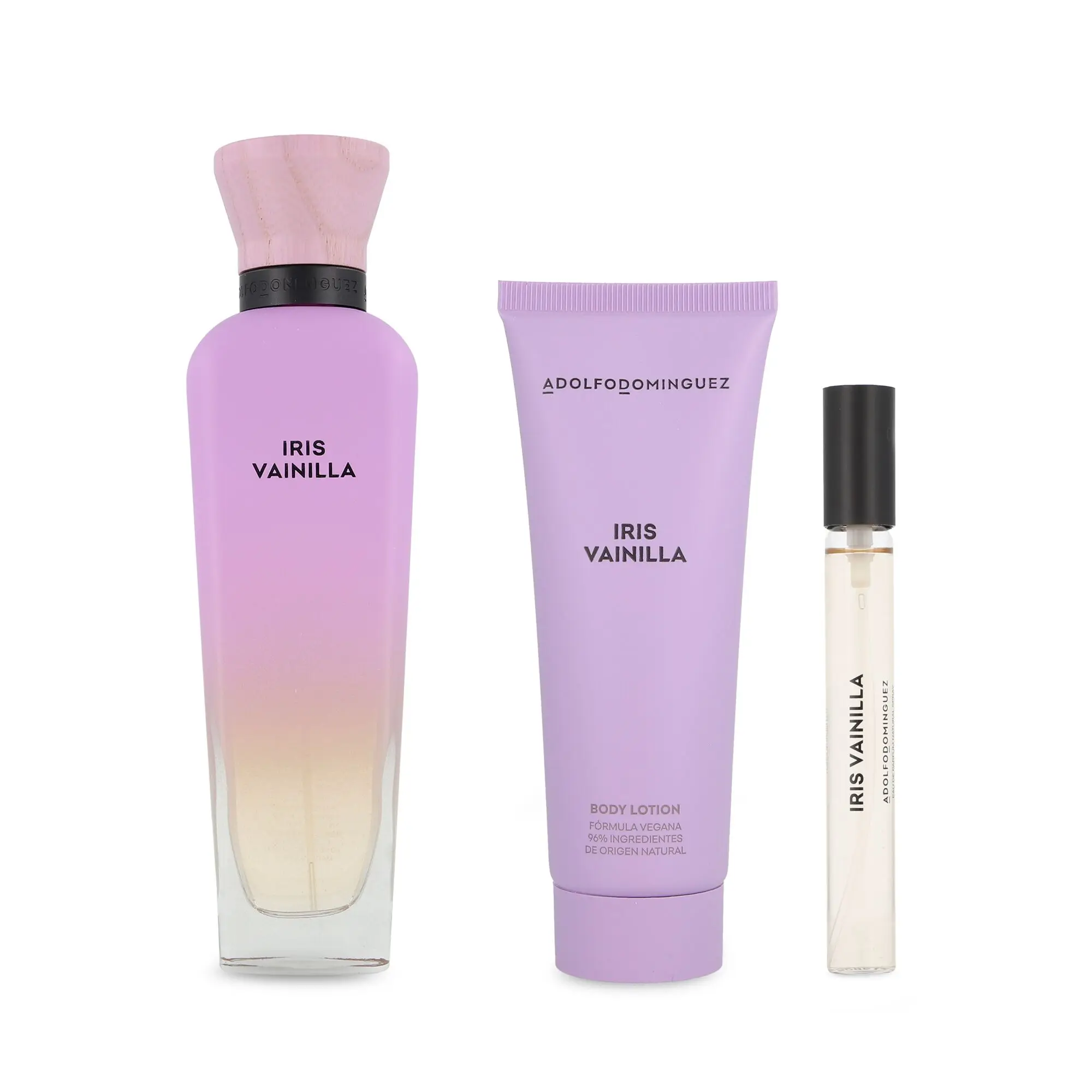 SET ADOLFO DOMINGUEZ IRIS VAINILLA 3PZS 120ML EDP SPRAY/ BODY LOTION 75ML/ 10ML EDP SPRAY