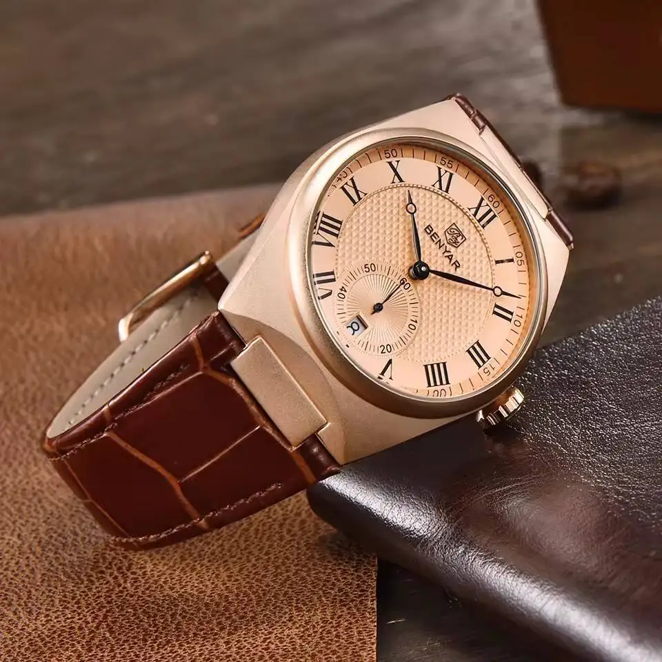 BENYAR 2026 New Top Brand Luxury Gold Quartz Watch For Men Original Sports Waterproof Military Leather Reloj Hombre