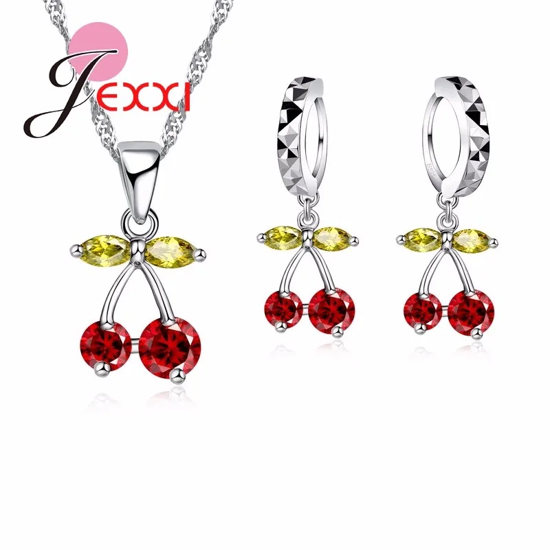 New Amazing Cherry Shape Jewelry Sets For Women Girls 925 Sterling Silver Pendant Necklace Earrings Bracelets Ring Fast Shipping