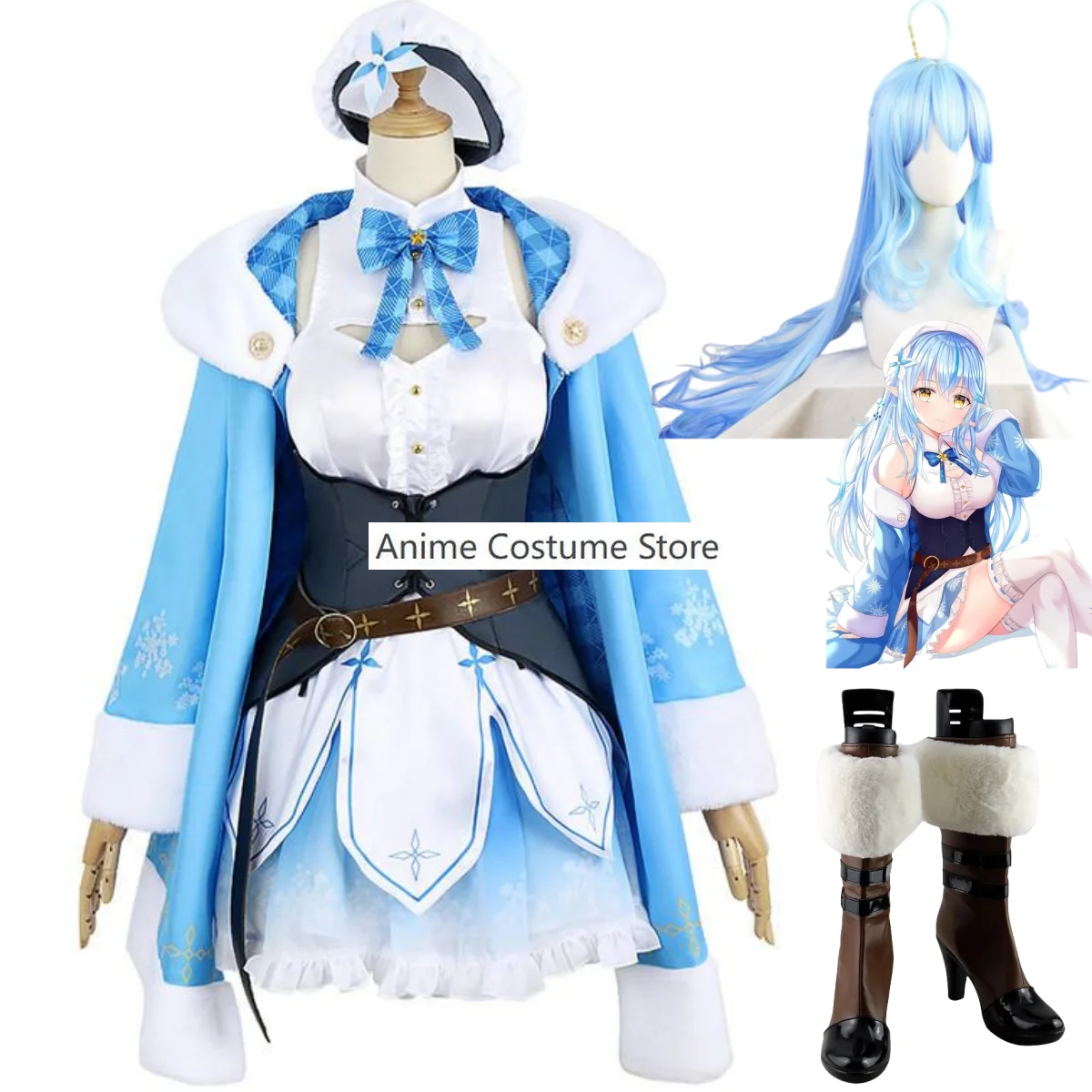 

Anime Virtual YouTuber Yukihana Lamy Cosplay Costume Hololive Member Wamy Wig Woolen Coat Boot Woman Kawaii Christmas Suit