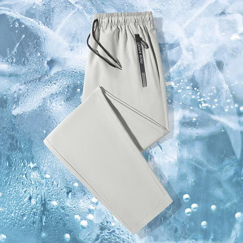 أزياء الرجال الحرير الجليد السراويل الصيف جديد رقيقة سريعة الجافة الأعمال سراويل تقليدية في الهواء الطلق تمتد تنفس مستقيم الساق السراويل