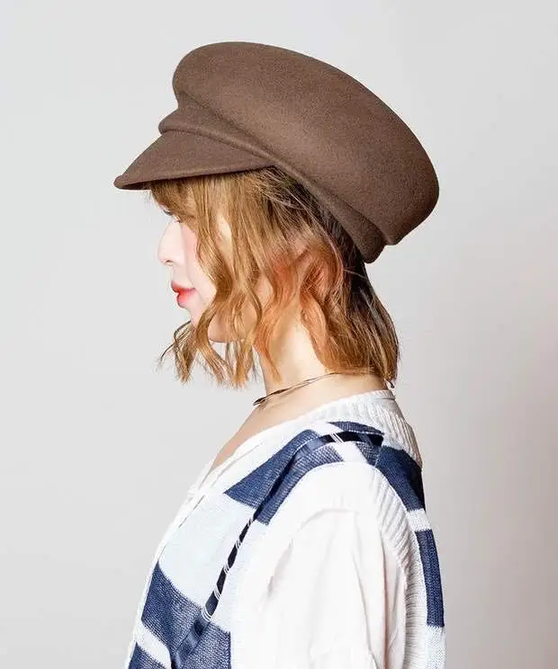 

Hat Women Autumn and Winter Pure Wool Woolen British Retro Short Brim Duck Tongue Beret Korean Style Straw Hat Berets