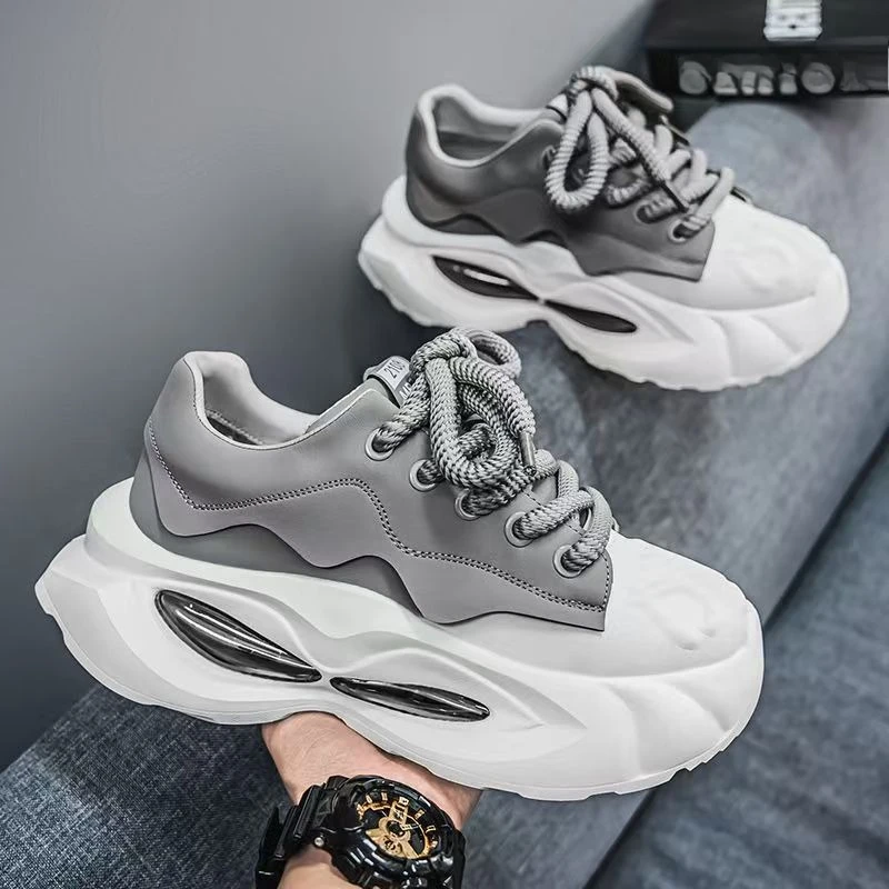 Chunky Sneakers Men Designer Soft Sole Sport Shoes Fashion Casual Microfiber Leather Upper Height Increased Platform White Shoes