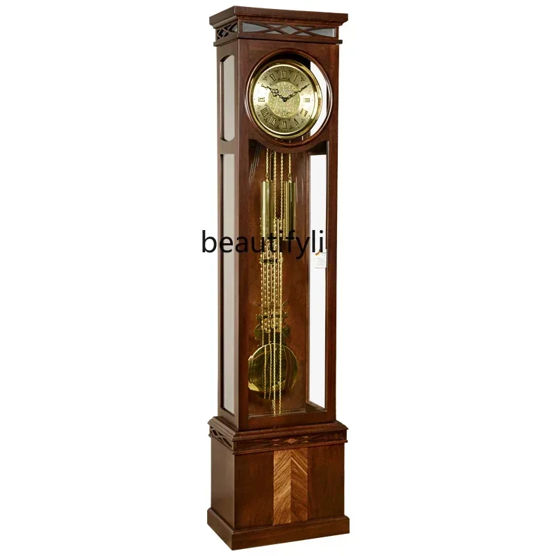 

ss7486 New Chinese floor clock living room simple solid wood movement mechanical light luxury atmospheric floor clock