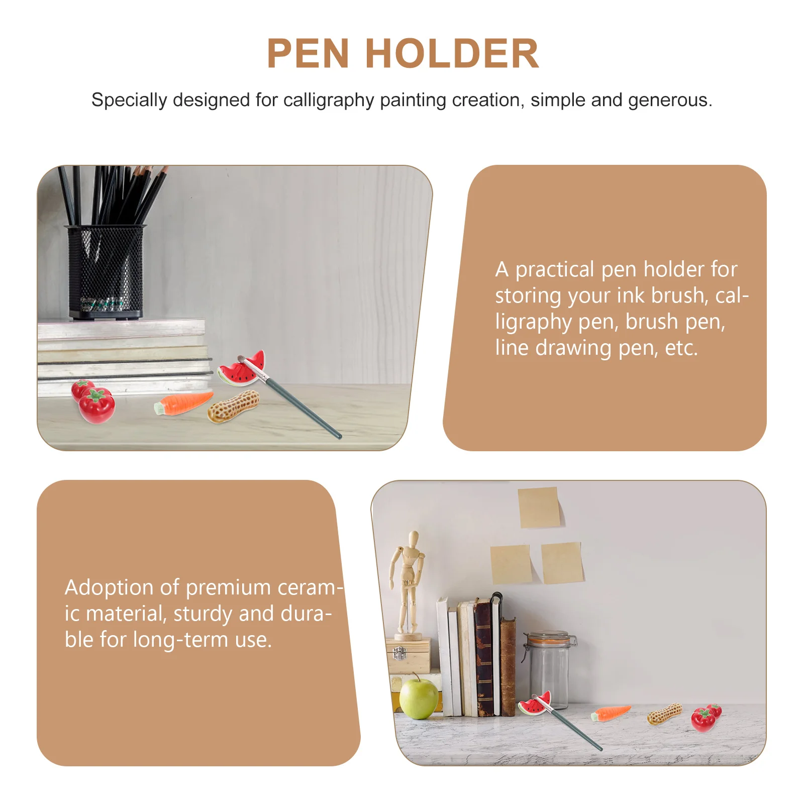 

5 Pcs Brush Pen Rack Ceramic Rest Paint Holder for Calligraphy Creative Paintbrush Rests