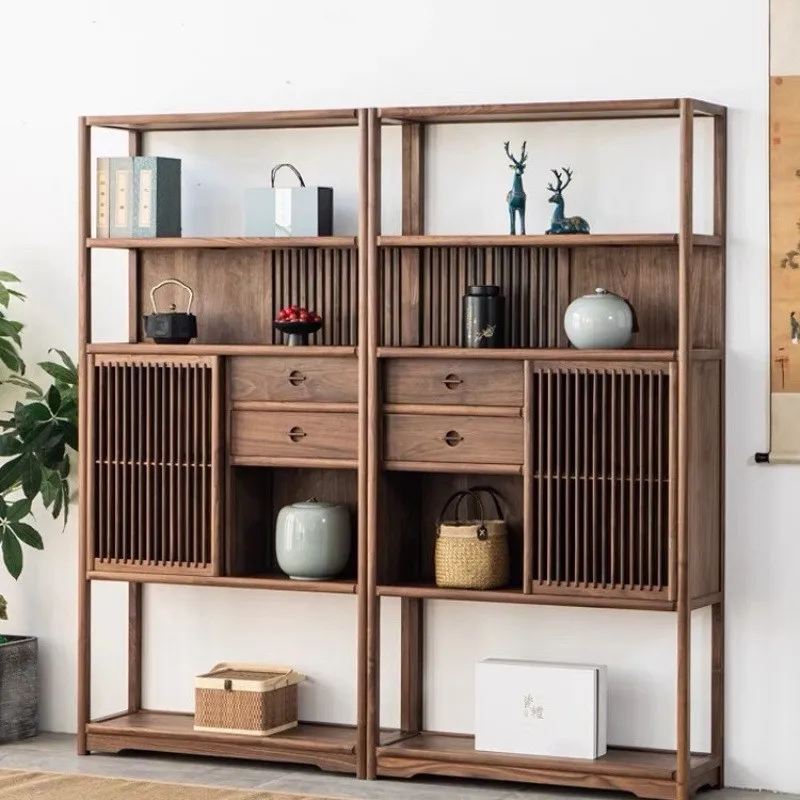 

New Chinese-style solid wood Duobao Pavilion Bogu shelf Old elm bookshelf Bookcase Tea room Zen simple display shelf