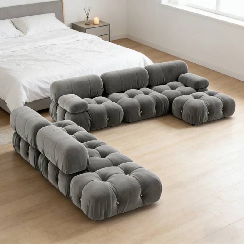 ⁂e Modern Modular Upholstered Sofa with High Density Sponge and Velvet Freestanding Sectional Design for Living Room Hotel