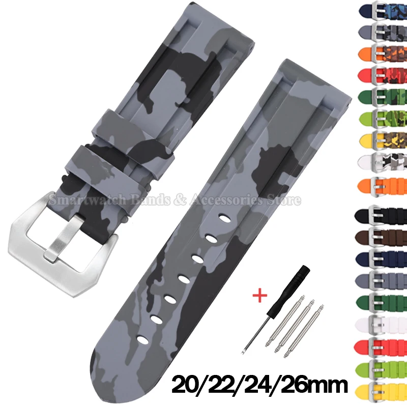 Bracelet de montre en silicone camouflage 20mm 22mm 24mm 26mm pour Panerai pour Seiko, bracelet universel en caoutchouc pour hommes et femmes, bracelet de sport