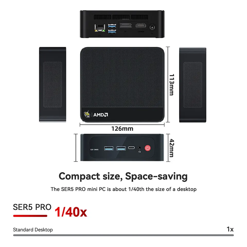 Beelink SER5 Pro Ryzen5 5625U Mini PC DDR4 16GB SSD 500GB 480GB