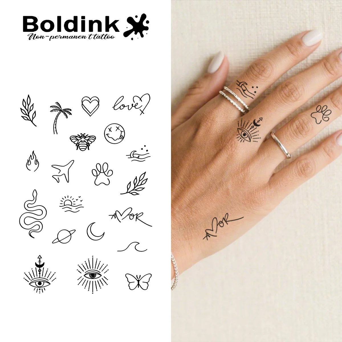 BOLDINK Mini Finger Versatile Tattoo Sticker Unisex Stylish Easy Apply Waterproof Long Lasting 1-2 Week