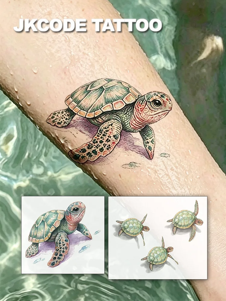 2 Realistic 3D Turtle Temporary Tattoos, Stylish and Fashionable Hand Tattoo Stickers, Cute Tattoos, Waterproof Tattoos for Women, Simple Colorful Printed Tattoo Stickers, Washable Party Tattoo Stickers, Lasts for 3-5 Days