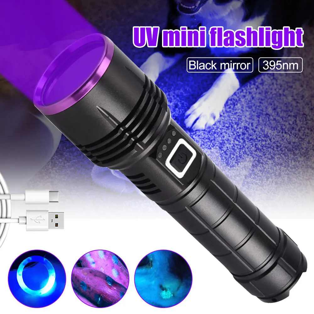 Portable UV LED Flashlight 365nm Ultraviolet Light  Black Light Torch Purple Light Pet Urine Stains Detector Scorpion Hunting