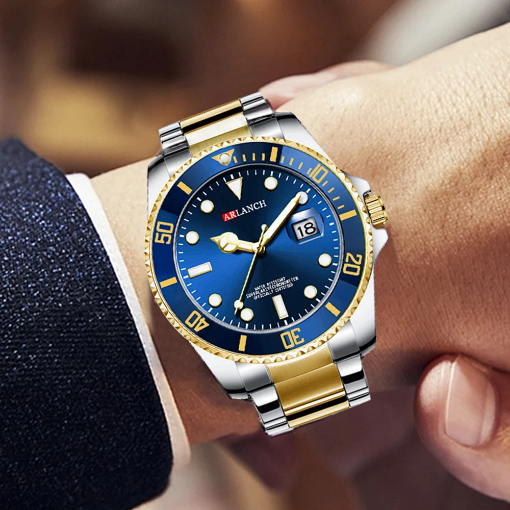 Business Men\'s Watch 2023 Fashion Trend Stainless Steel Green Ghost Diver Series Blue Gradual Gold Classic Men\'s Quartz Watches