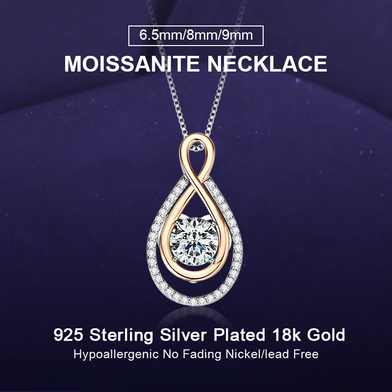 IOGOU Luxury 1.19CT 2.3CT 3.53CT D Color Full Moissanite Infinity Pendant Necklaces for Women Real Silver Chain 925 Jewelry Gift