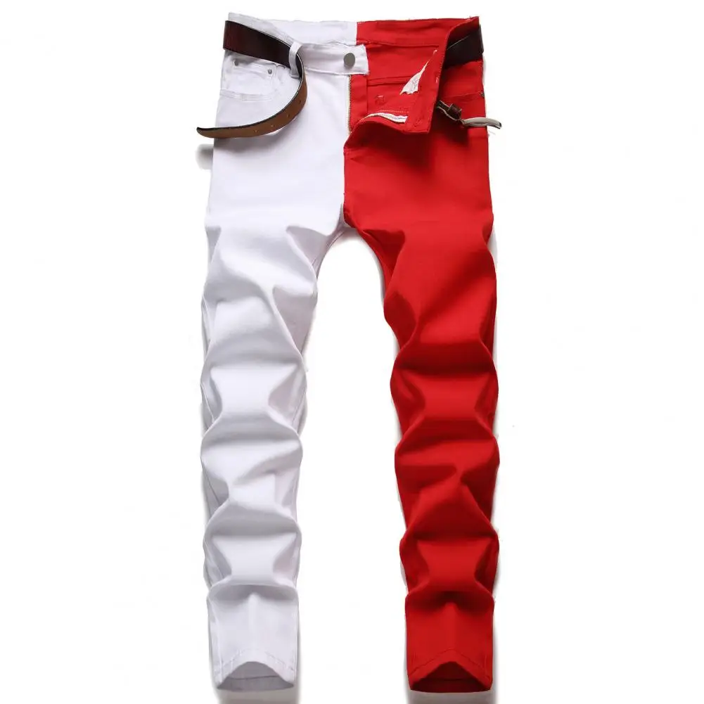 Brand Red Blue White Stitching Men Jeans Autumn Winter New Slim Skinny Stretch Street Hip Hop Male Elastic Denim Pants 28-40