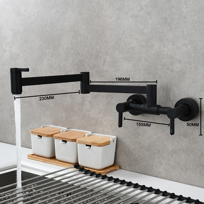 Vierkante Drie-Schakelaar Warme En Koude Keuken Kraan In De Muur Vouwen Mengkraan Thuis Badkamer Wastafel Zwart Fauce