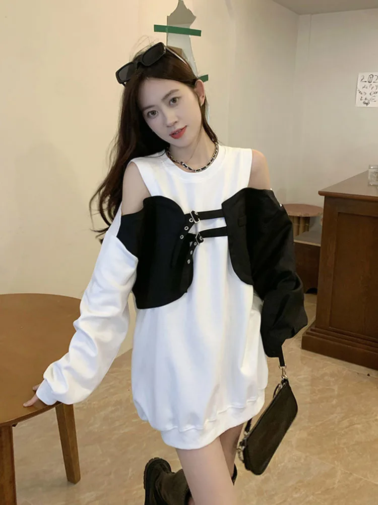 

2022 New Women off shoulder Sweatshirts Fashion Korea Vintage Long Sleeve Crewneck Tops Woman Loose Pullovers Sweatshirts