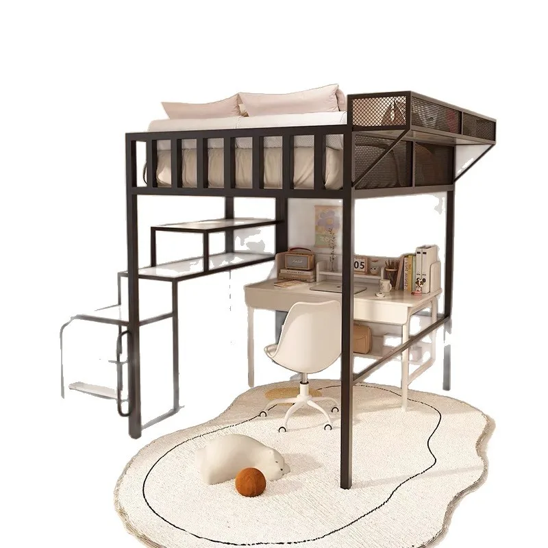 Wrought iron elevated bed sheet upper layer household small apartment bold thickened attic bed