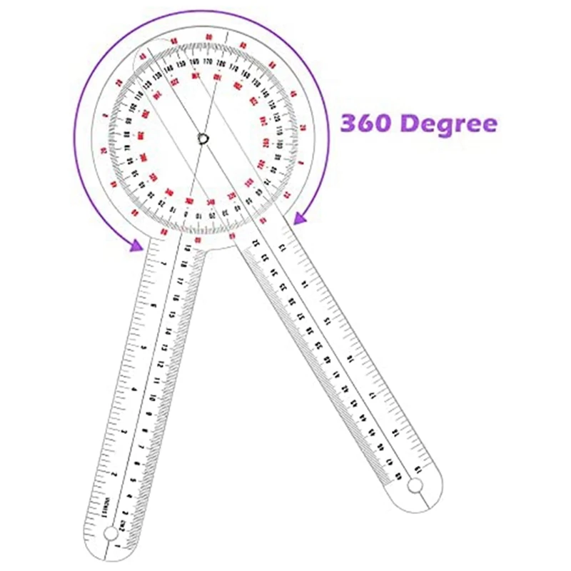 1 PCS Transparent Orthopedic Square Plastic Instrument 360-Degree Tape Toothed Ruler Measuring Square 12-Inch