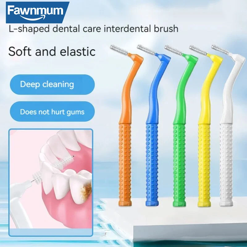 

10 PCS Fawnmum L-Shape Interdental Brush Wire Orthodontic Interdental Brush Orthodontic Toothbrush Soft Bristle Oral Care