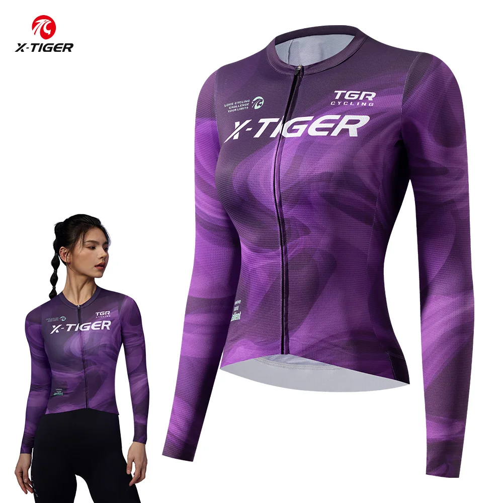 

X-TIGER велосипедный трикотаж с длинным рукавом, женский топ, женский велосипедный трикотаж, мягкая и дышащая, быстросохнущая велосипедная рубашка, плотный крой
