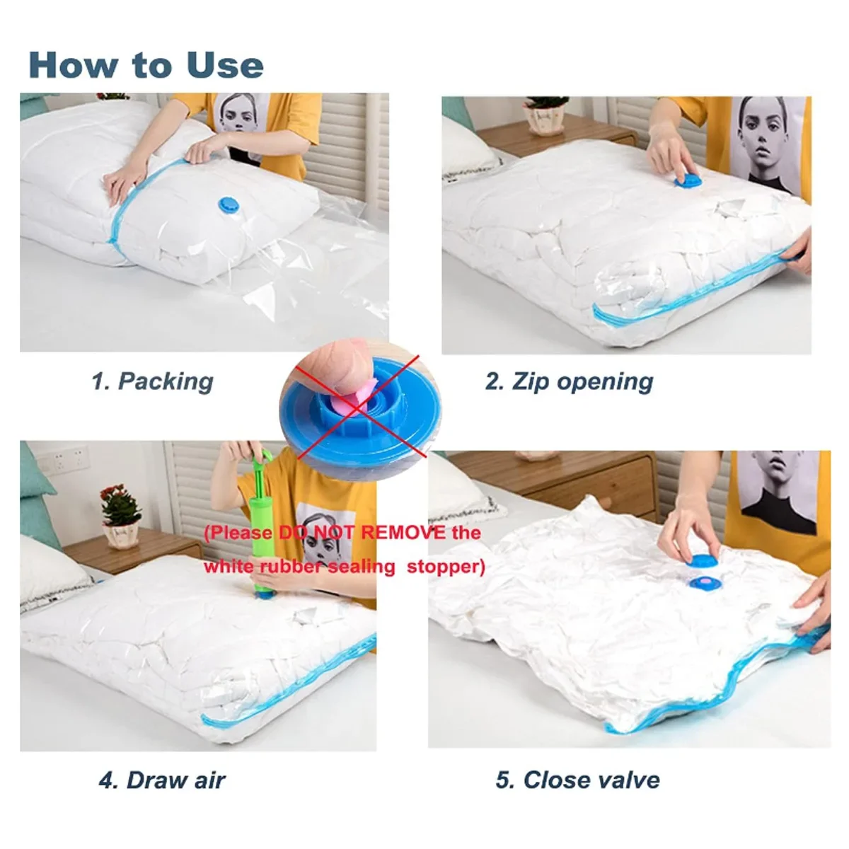 3 pz/5 pz sacchetti di stoccaggio sottovuoto sacchetto di sigillo sottovuoto sacchetti salvaspazio per trapunte vestiti cuscino biancheria da letto