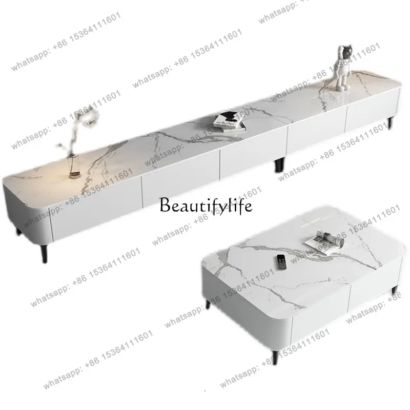 

X4 D25Rock slab TV cabinet living room home coffee table combination white solid wood TV cabinet simple and modern