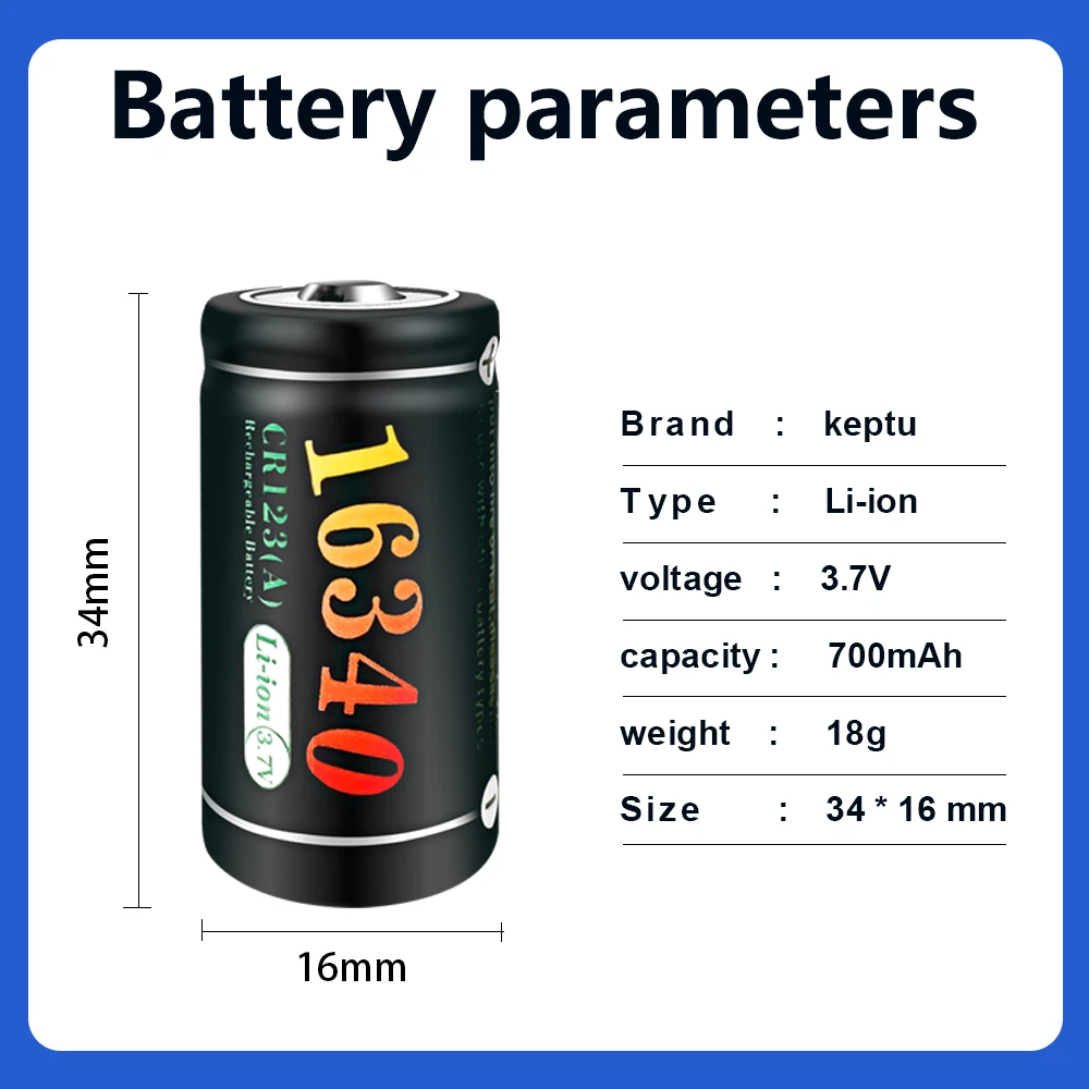 Keptu 16 pieces 700mAh 16340 3.7V Li-ion cr123a Rechargeable Battery +Gift Strong Battery Box