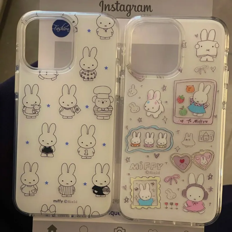 

New Kawaii Miffy High-definition Painting Frame Cartoon Avatar Soft Transparent Phone Case iPhone 16 15 14 12 13 11 Pro Max