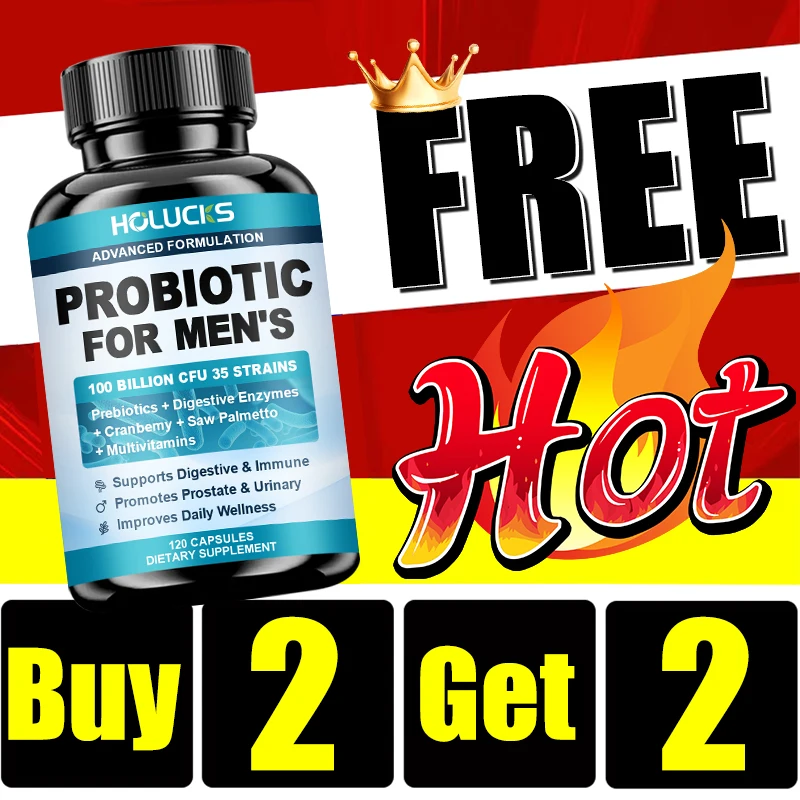 

Men's Daily Probiotic 100 Billion CFU with Saw Palmetto Extract Cranberry Prebiotics Digestive Enzymes Multivitamins for Health