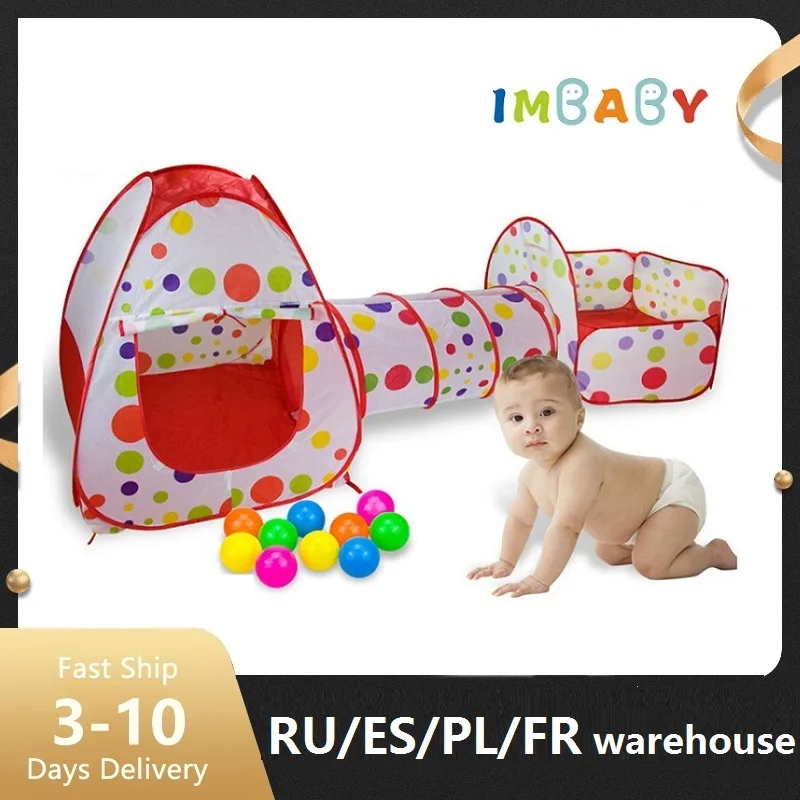 IMBABY Baby Playpen Foldable 3 In 1 Baby Tunnel Toy Tent & Baby Balls Pool Kids Indoor Crawling Play House Children's House Tent