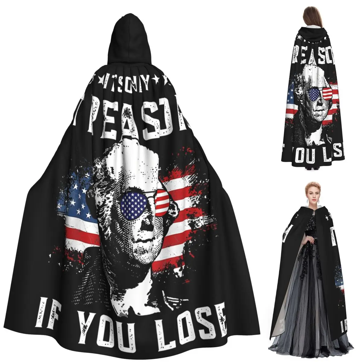 

Джордж Вашингтон, это только зрачок, если вы потери, длинный плащ с капюшоном, ведьма, средневековый костюм, накидка для косплея, Хэллоуин, вечеринка, унисекс