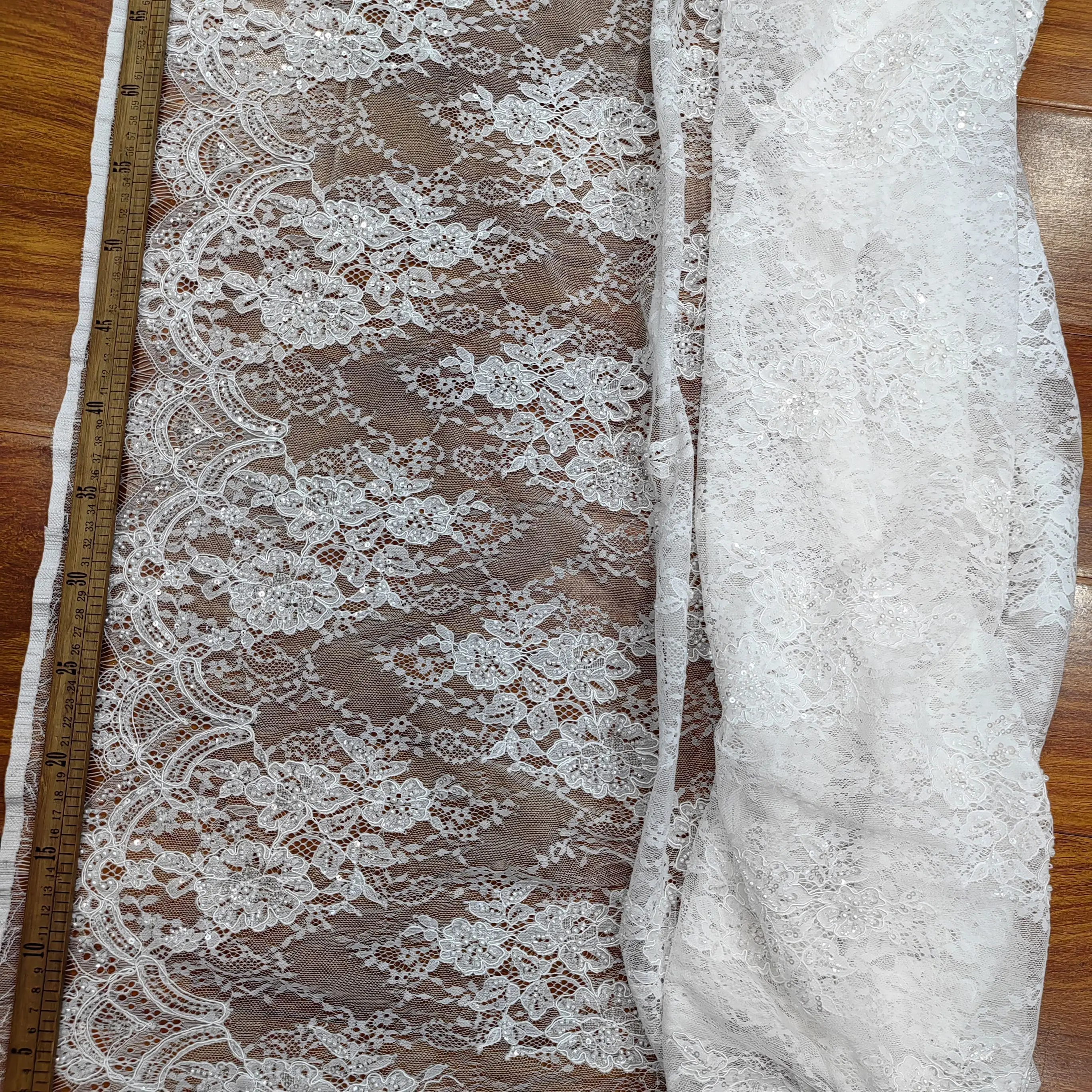 Bridal Lace Beaded Sequin Embroidered Trims Wedding Fabric Craft for Dress Decorations Material Hollow Out Embellishment Trims