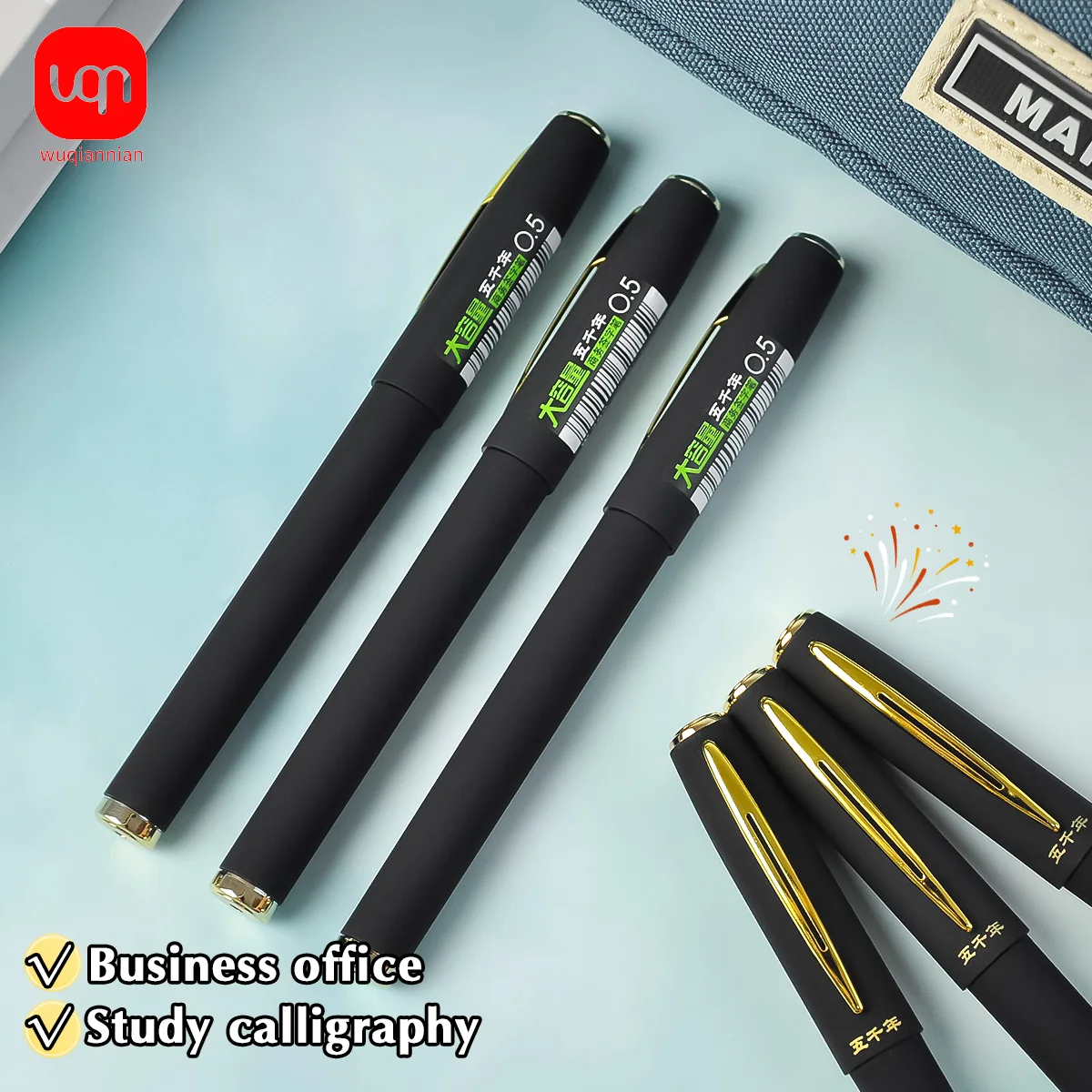 WQN -3/6/12pcs Luxury Black Metal Decorative Ballpoint Pen Black Ink Ballpoint Pen for Students, Office, School Stationery