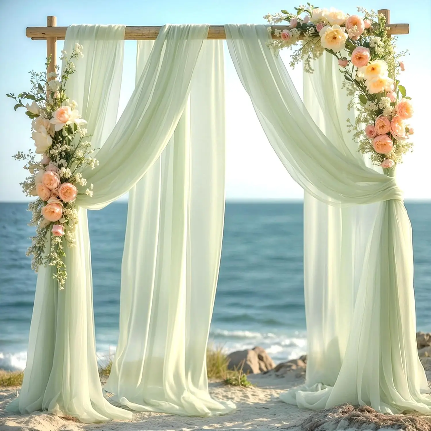 

4PCS Sage Green Chiffon Wedding Table Runner,Chair Sashes Gauze Sheer Vintage Dining Birthday Party FestivalCake Table Decor