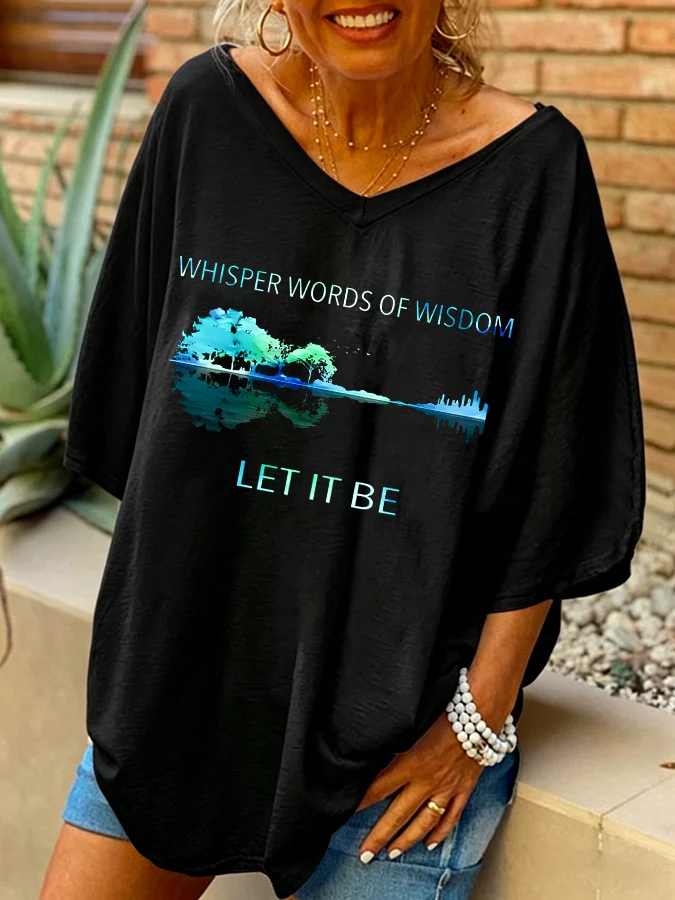 ilstile Boho Nature Guitar LET IT BE Whisper Words Of Wisdom LET IT BE T-Shirt Women Whisper Words Of Wisdom V-Neck Tee
