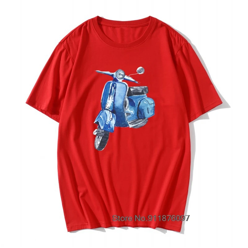 Blue Vespa T-Shirts Scooter Italy Italia Unique Retro Motorbike Bike Men T Shirts Man Wholesale Top Tee Shirt