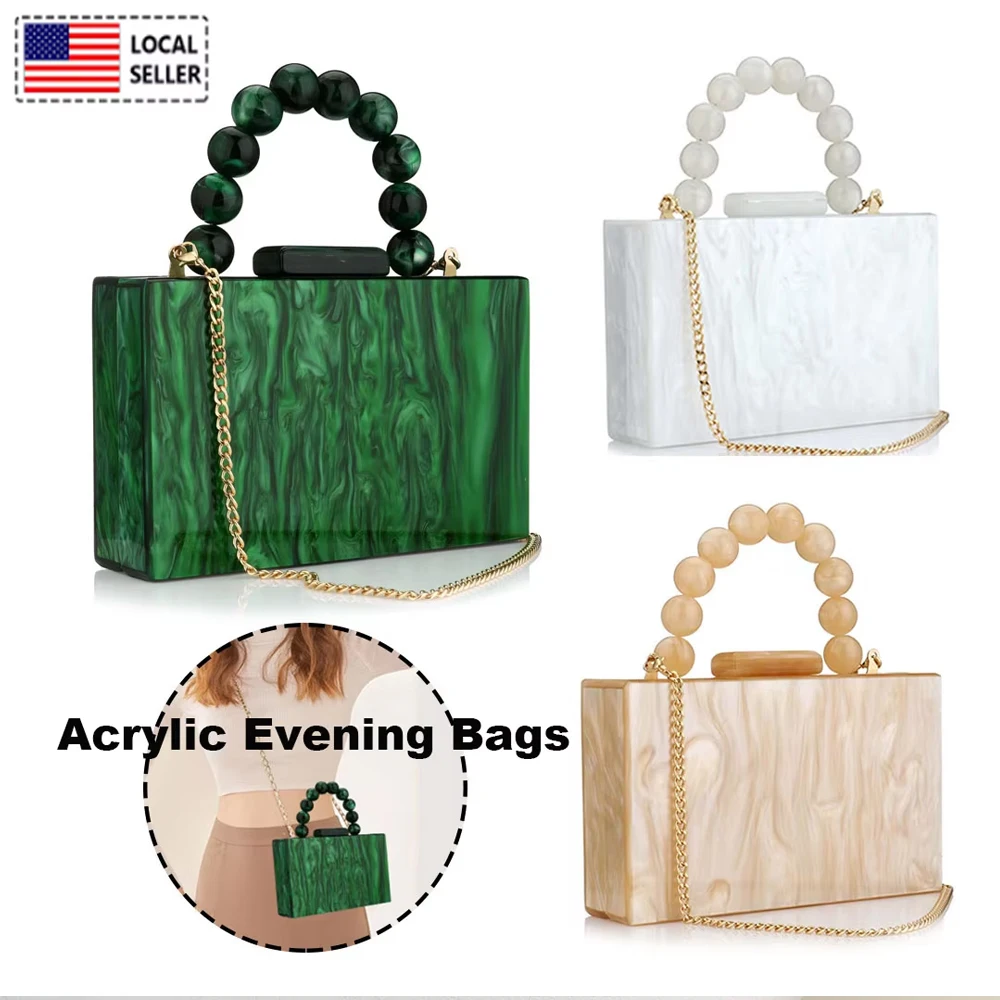 Luxury Crossbody Bag Pearl Marble Dark Green Acrylic PVC Evening Bags Women Purses And Handbags Wedding Party Beach Flap