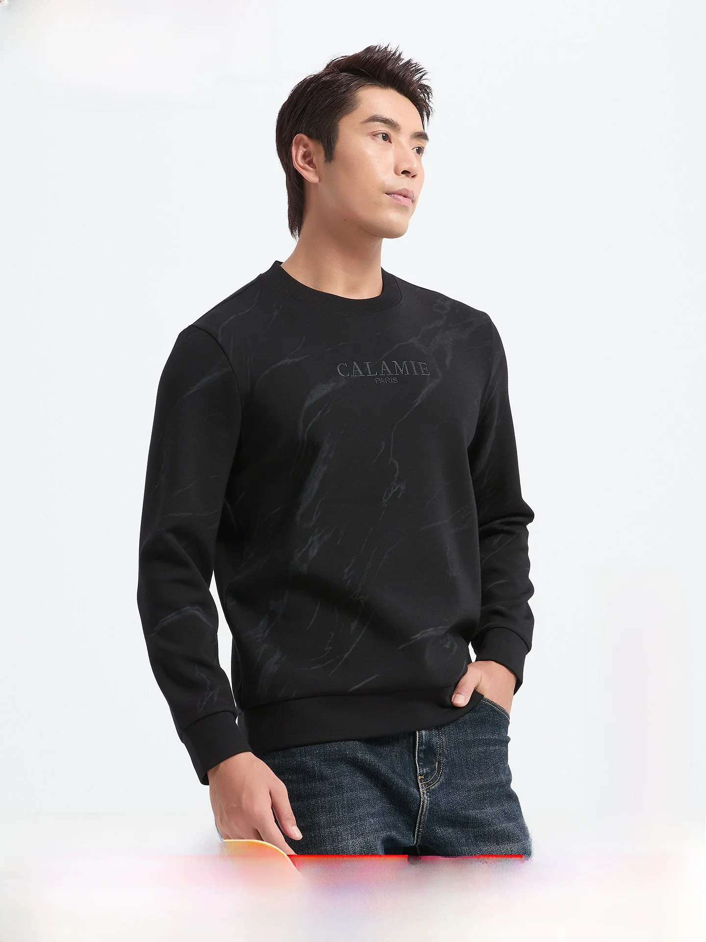 Camiseta Masculina Gushark de Cashmere de Cabra Tingido, Manga Longa Grossa, Gola Redonda, Estilo Casual de Negócios, Nova Co...