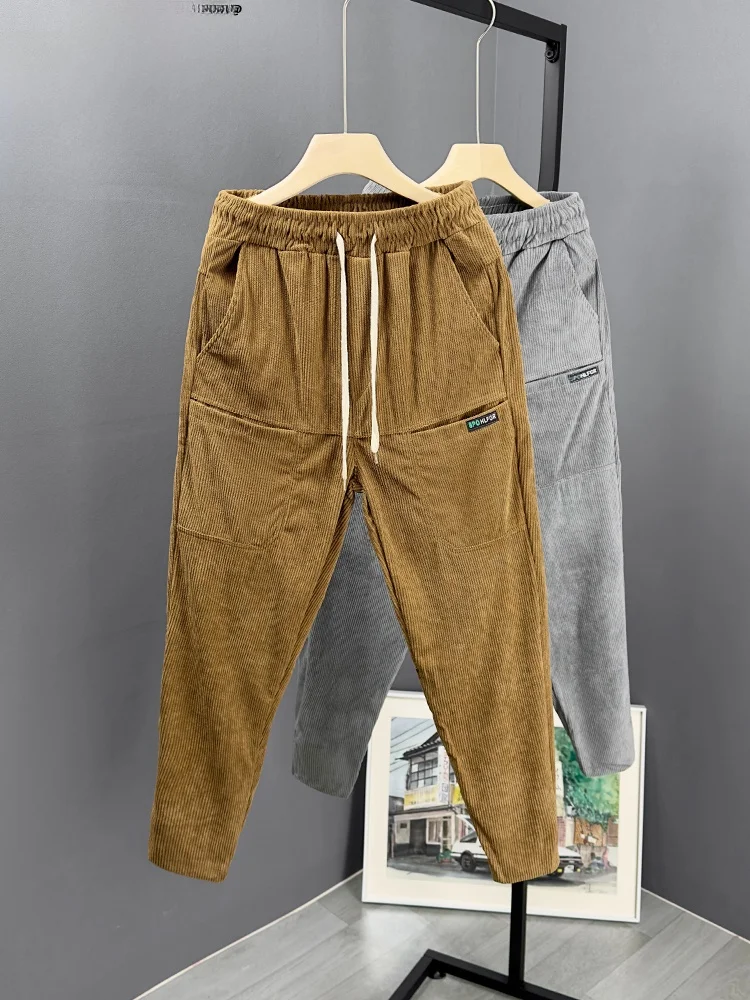 

Мужские повседневные брюки из вельвета, весенне-осенние, модные, облегающие, универсальные, трендовые, с эластичным поясом, молодежные, длиной 7/8