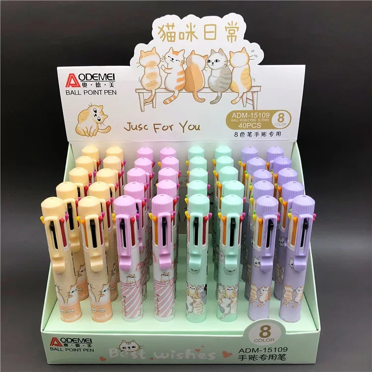 40pcs Creative Press Hand Account Multi-color Hand Account Ball Point Pen 8-color Ball Point Pen Student Stationery