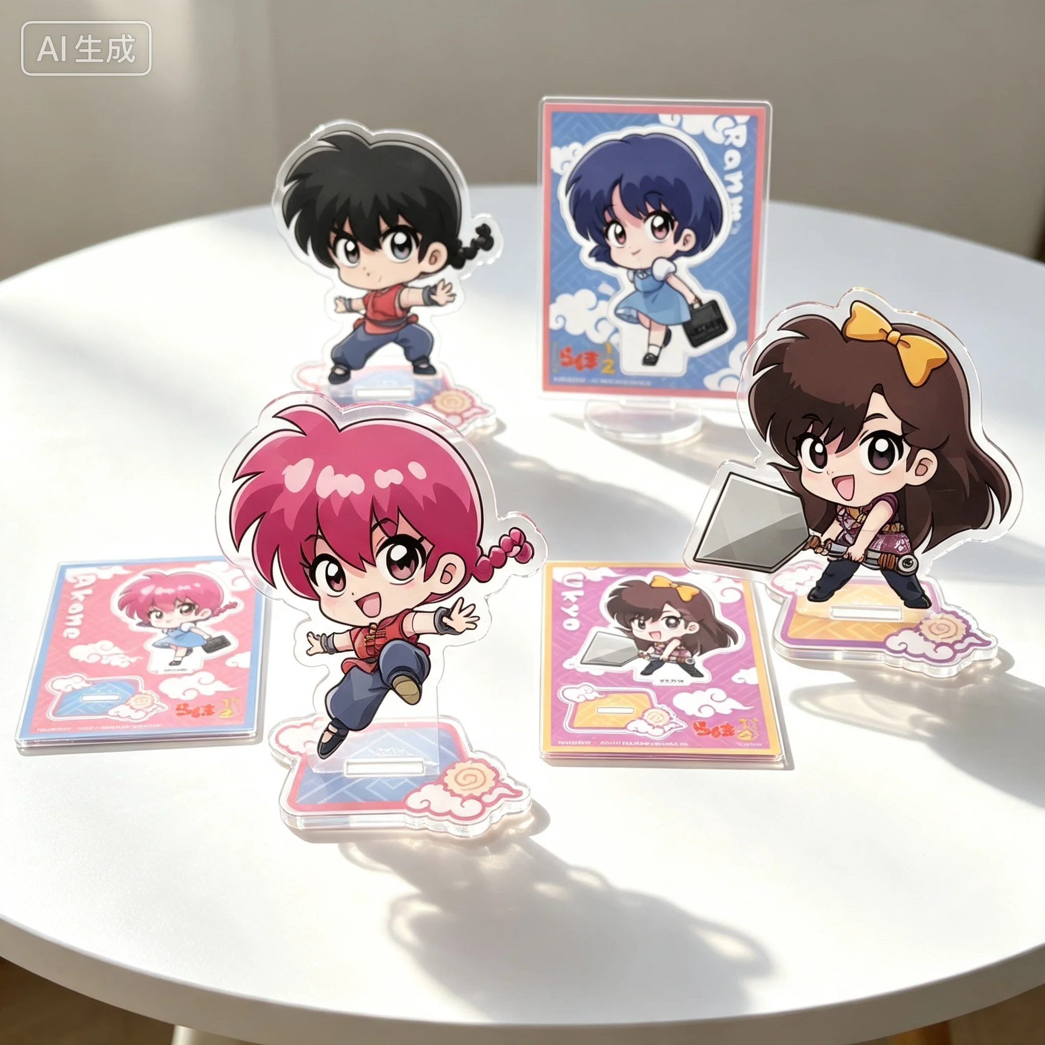 Anime Ranma 1/2 Ranma Saotome Q-Style Human-shaped Acrylic Stand Model Plate Keychains Desktop Ornament