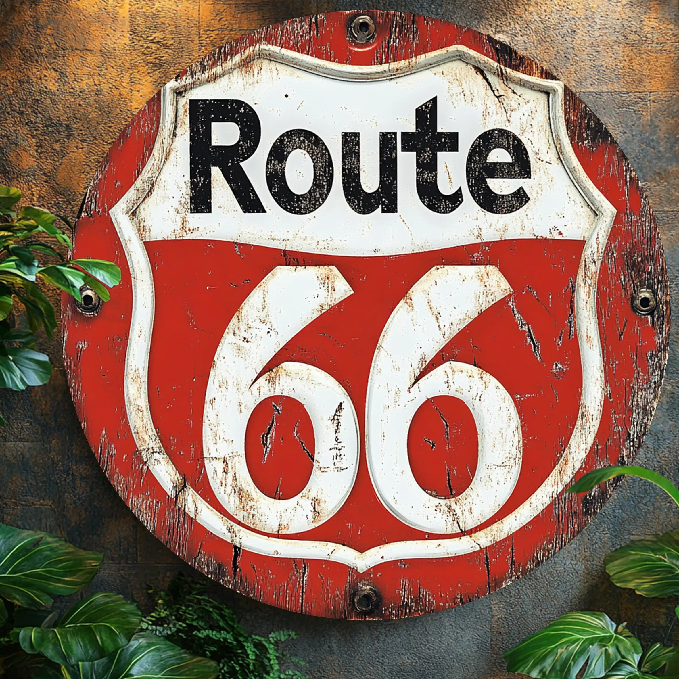 2D flach, 1 Stück Vintage Route 66 rundes Aluminium-Metallschild Wandkunst – 20,32 x 20,32 cm Retro-Americana-Dekor für Zuhause, Bar, Küche,