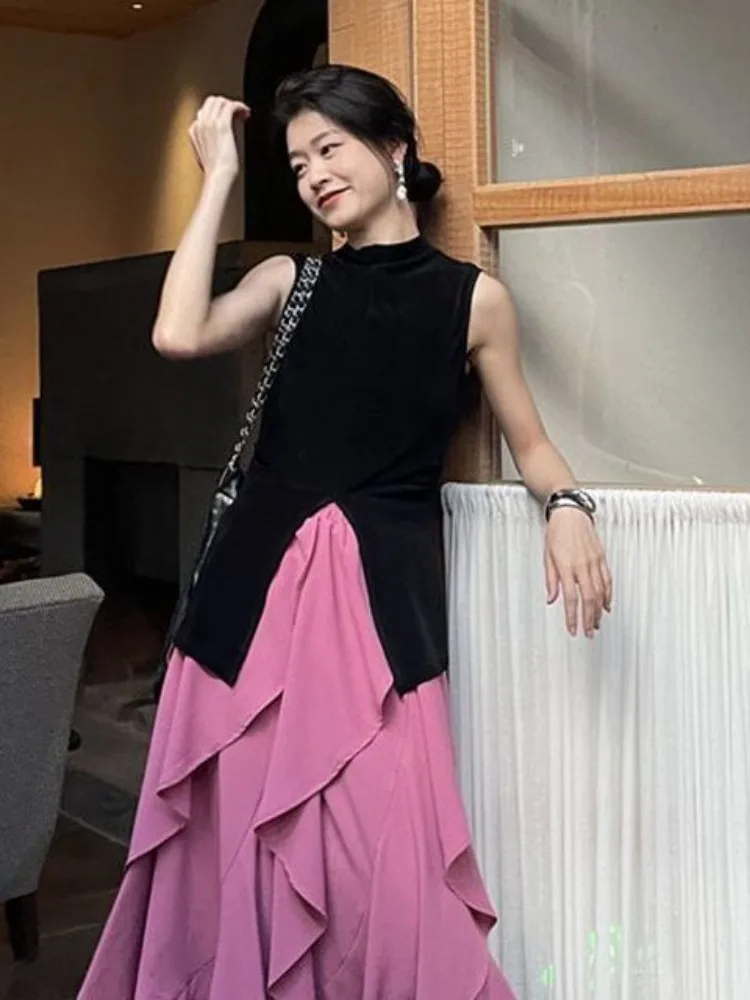 Elegant Backless Mock Neck Top Women Black Sexy Cut Out Ruched Sleeveless Vest  Style Chic 2026