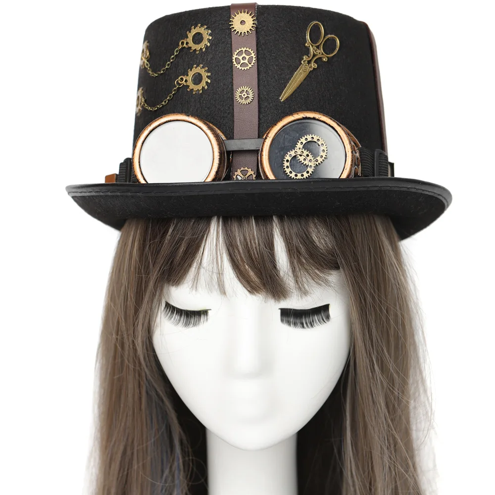 Steampunk Top Hat Cross Leather Goth Goggles Retro Headdress Men's Stage Performance Props