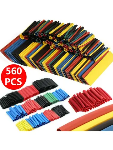 Conjunto de tubos termo retráteis de poliolefina, 164/560 peças, proporção de encolhimento 2:1 para fios, cabos, mangas multicoloridas