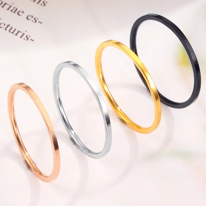 Rings for Women Titanium Steel Rose Gold Color Korean Jewelry Men Simple Wedding Couple Tail Width 1mm Stackable Thin Circle