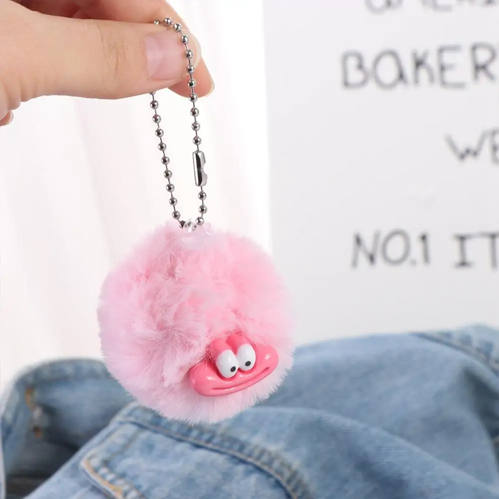 Cute Cartoon Funny Clown Keychain Plushies Mini Sausage Mouth Keyring Y2K Fluffy Big Mouth Pendant Girls