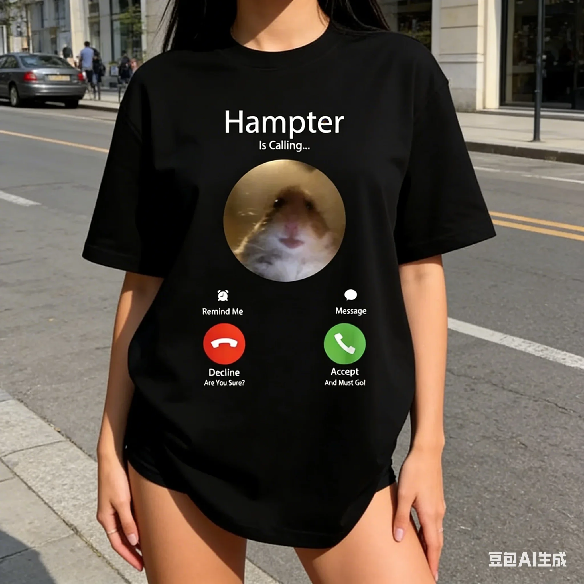 Dank Meme Hamster Staring Front Camera Hampter Calling Printed T-shirt Womenasual Streetwear Top Short Sleeve T-shirts
